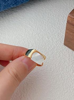 朋克风高级感贝壳戒指女S925纯银几何经典设计感个性百搭可调节