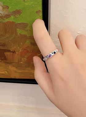 韩版INS小众设计几何百搭S925纯银微镶锆石戒指彩锆食指戒可调节