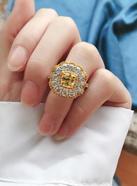S925银璀璨黄钻闪耀戒指垫形婚戒