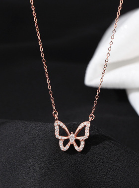 999纯银高级感镂空蝴蝶项链2023轻奢小众ins冷淡风锁骨链女不掉色