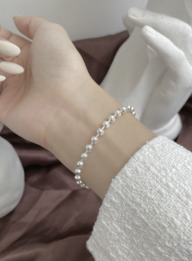 韩国东大门波光粼粼S925纯银雕花弯刀珠手链女ins轻奢高级感饰品