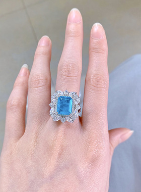 珠宝2023新款S925银帕拉伊巴色宝石复古镶嵌马眼钻S925银戒指