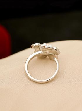 山茶花戒指女 渐变蓝色花朵开口戒时尚手工珐琅滴釉气质轻奢指环