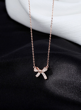 胖胖s999纯银蝴蝶结项链轻奢小众锁骨链2023年新款高级感气质简约