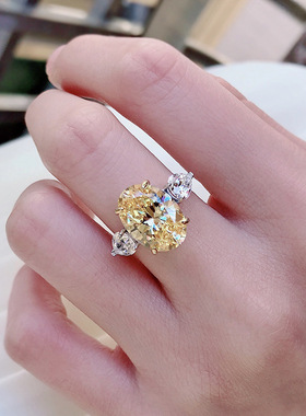 珠宝 新款简约四爪时尚超闪大钻椭圆10*14高碳钻戒10克拉