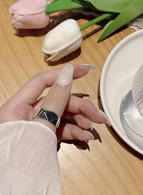 韩版S925纯银菱形指环开口戒INS小众轻奢夏季复古港风个性戒指女