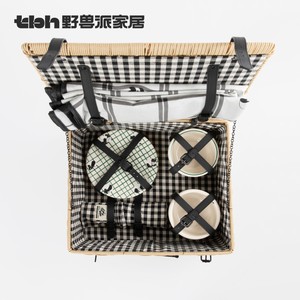 tbh野兽派家居熊猫嘭嘭野餐篮套装带餐具手提户外露营提篮用品