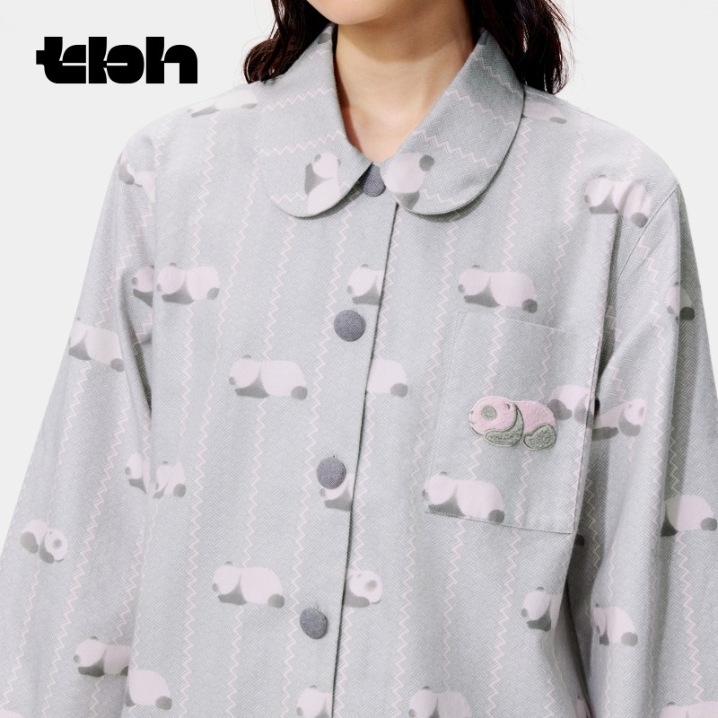 tbh野兽派家居熊猫嘭嘭全棉加厚法兰绒家居服套装可外穿睡衣女冬,淘宝优惠券,粉丝福利购,淘宝优惠卷
