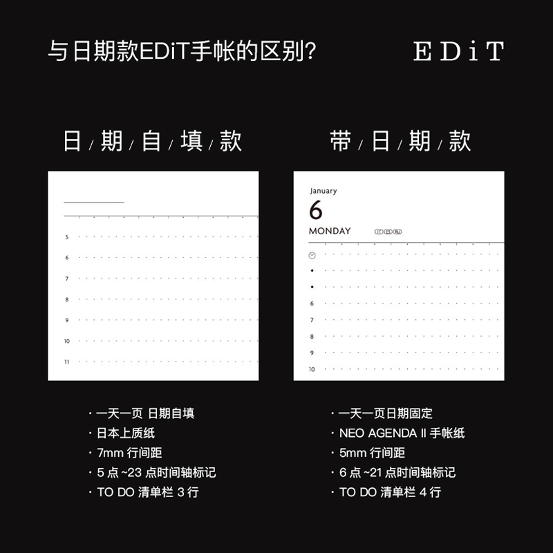 不是闷推荐 marks限定版EDiT无日期一日一页类B6半年册手帐轻便仿布艺特种纸手账简约商务办公记事本替芯-图3