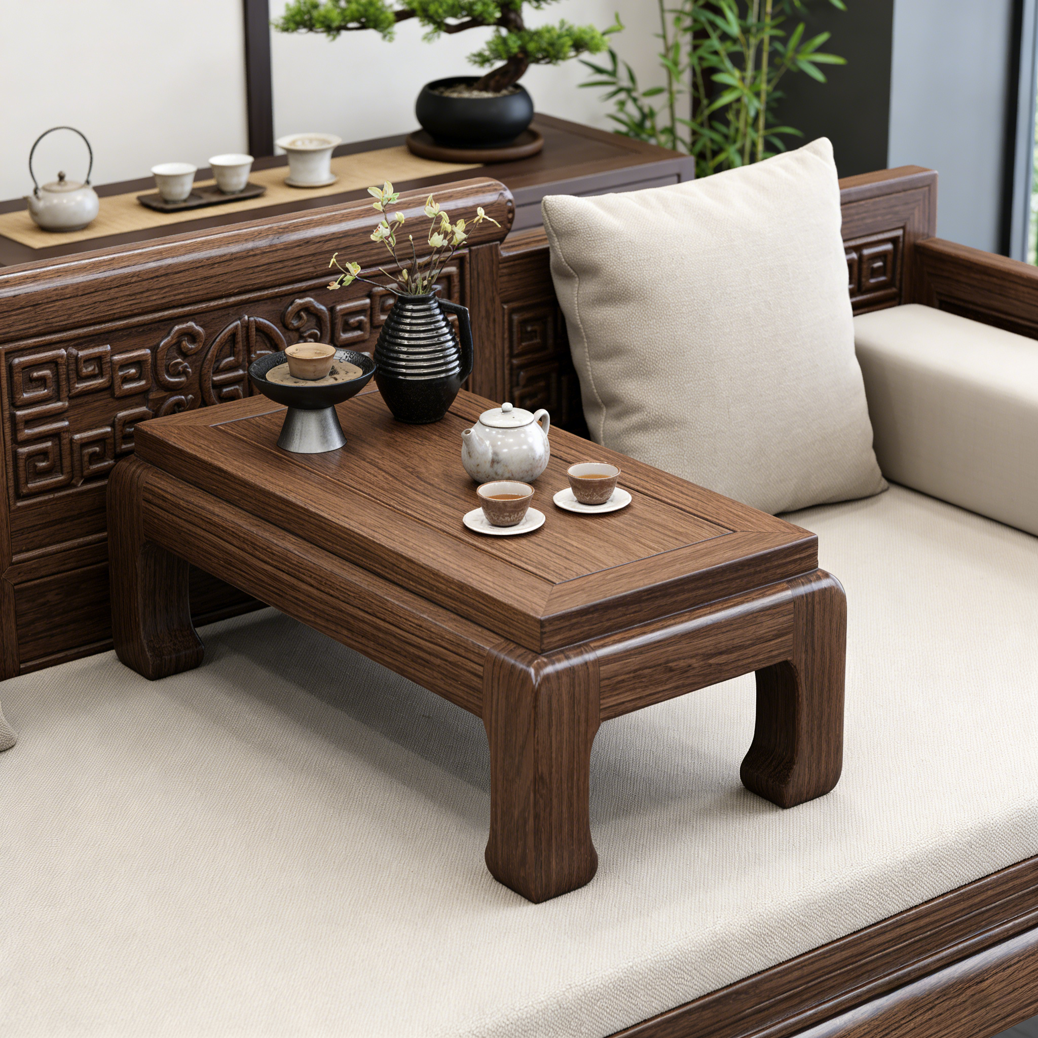 乌金木实木罗汉床新中式客厅办公室家用沙发床贵妃塌两用禅意炕几,淘宝优惠券,粉丝福利购,淘宝优惠卷