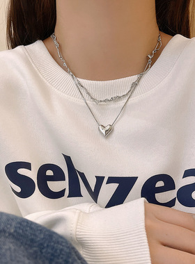 秋冬辣妹双层爱心锁骨链