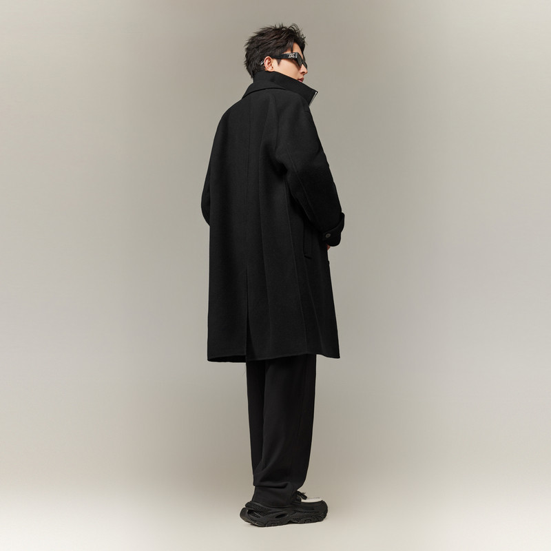 【高级棉羊毛】卡宾假两层双面呢大衣男2025冬季商务复古长款外套,淘宝优惠券,粉丝福利购,淘宝优惠卷