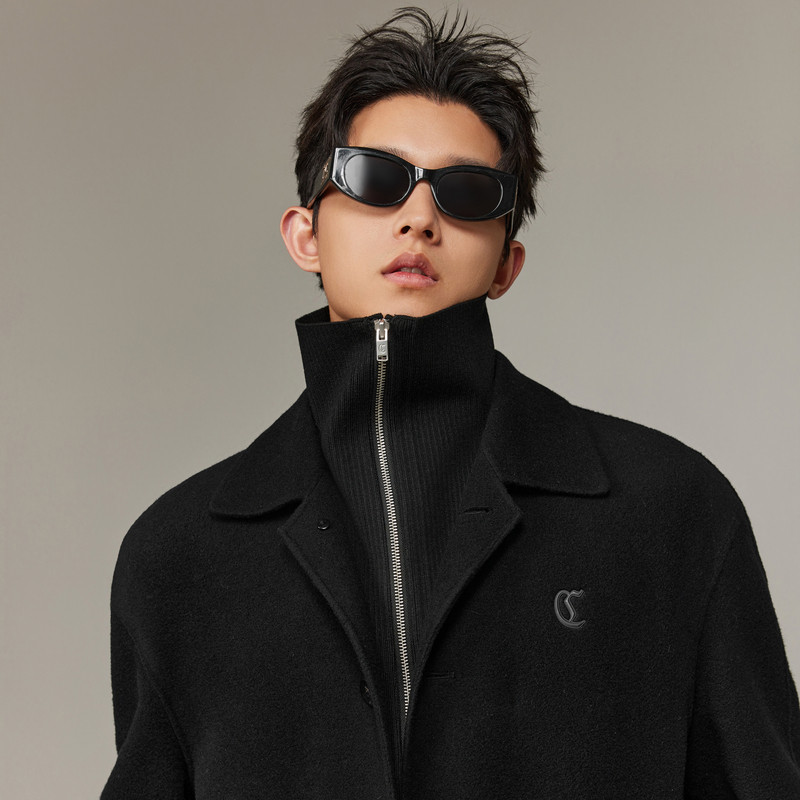 【高级棉羊毛】卡宾假两层双面呢大衣男2025冬季商务复古长款外套,淘宝优惠券,粉丝福利购,淘宝优惠卷