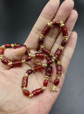 手工原创天然红色玛瑙项链美拉德风颈链锁骨链叠戴