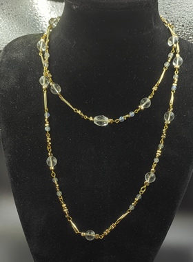 原创手工天然白色水晶10mm长项链毛衣链双层项链