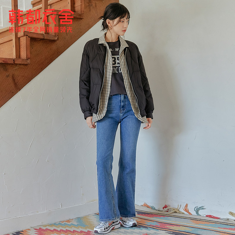 韩都衣舍outlets冬格纹拼接羽绒服 韩都衣舍outlets店羽绒服