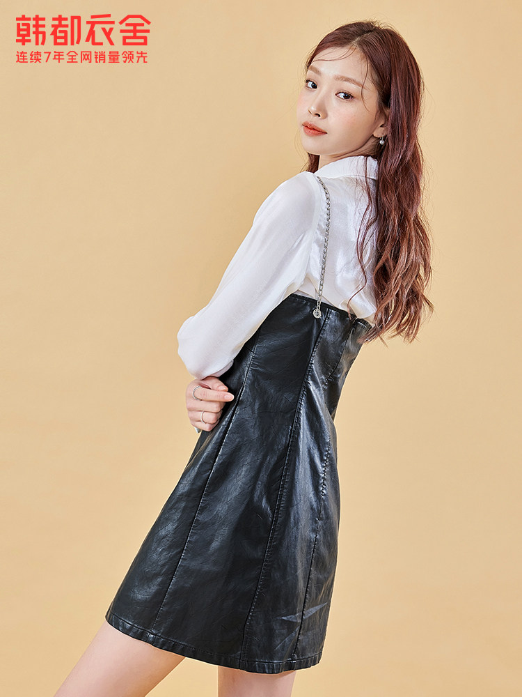 韩都衣舍outlets2021法式pu连衣裙 韩都衣舍outlets店连衣裙