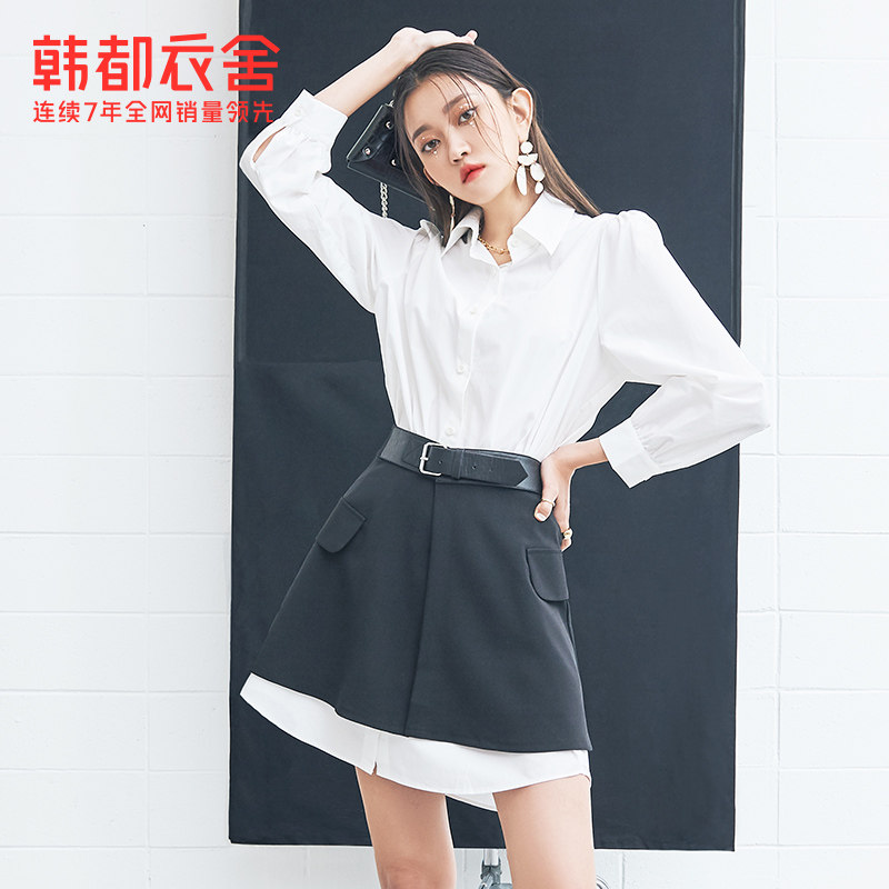 韩都衣舍outlets冬高腰开叉连衣裙 韩都衣舍outlets店连衣裙