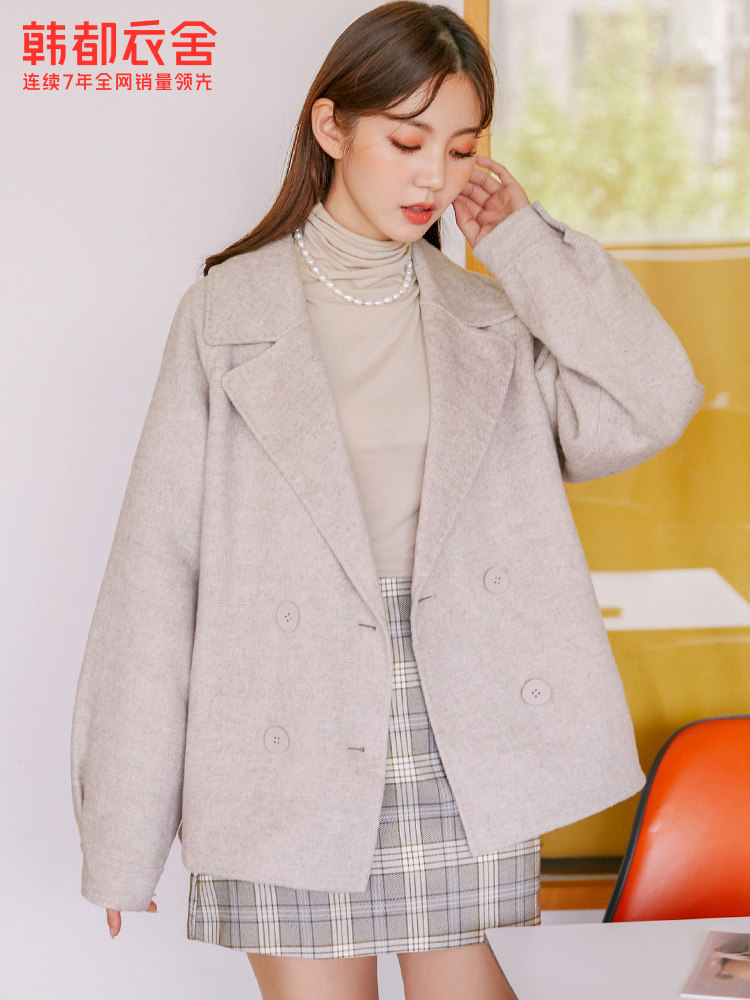 韩都衣舍outlets冬新款排扣双面呢 韩都衣舍outlets店毛呢外套