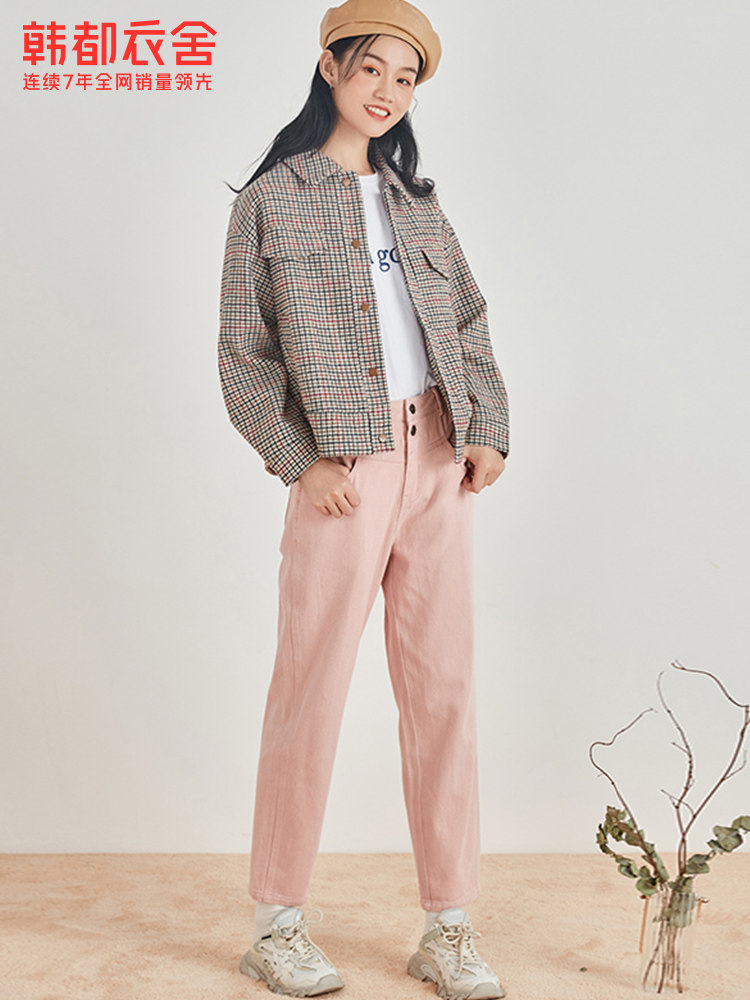 韩都衣舍outlets冬新款格子女大衣 韩都衣舍outlets店毛呢外套