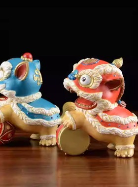 国潮醒狮瑞兽舞狮家居小摆件桌面电视柜装饰品一对节日创意礼品