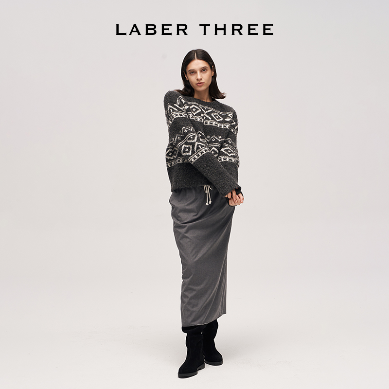 LABERTHREE 秋冬新品复古百搭极简风堆堆靴长筒不过膝低跟瘦瘦靴 - 图1