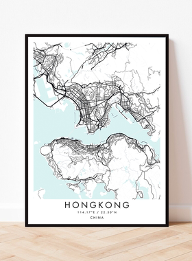 香港城市线描画装饰画现代北欧简约抽象客厅沙发餐厅办公室