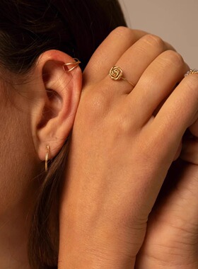 玫瑰花戒指极细14K注金闭口精致气质食指环百搭花朵尾戒不掉色