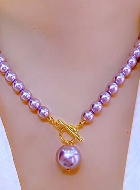 2025年新款紫色珍珠锆石项链女潮时尚百搭轻奢通勤网红钛钢锁骨链