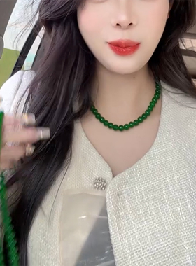 复古祖母绿珠子项链显白