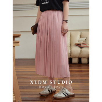 ເຄື່ອງນຸ່ງຜູ້ຍິງບ້ານ Xiaoli's homemade plus size A version large hem loose chiffon pleated skirt fat mm2024 spring new skirt