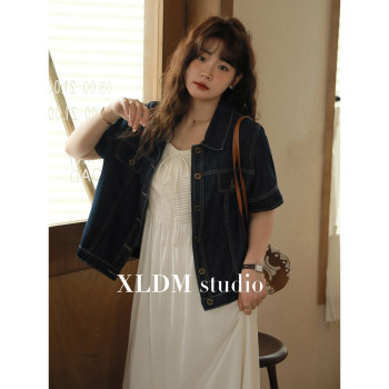 Xiaoli plus size women's summer thin retro soft denim fat mm short-sleeved shirt jacket short cardigan jacket