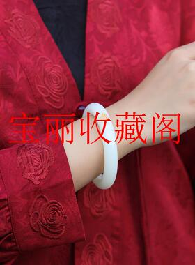 新品新疆和田玉羊脂级白玉玉质细腻手镯一口糖圆条真皮籽料镯子