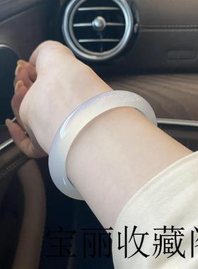 天然冰种白玛瑙手镯少女荔枝冻玉镯玉髓翡翠珠宝叮当情人节礼物