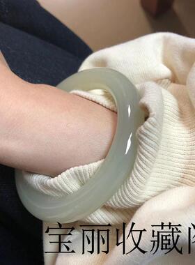 高端冰种青白玉手镯女款圆条细款和田玉晴水镯子珠宝玉石翡翠精品