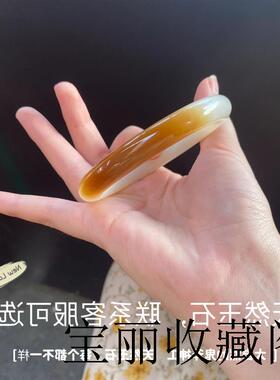 新疆和田玉糖料白玉手镯女款扁条俏色羊脂玉金丝玉石镯子精品手饰