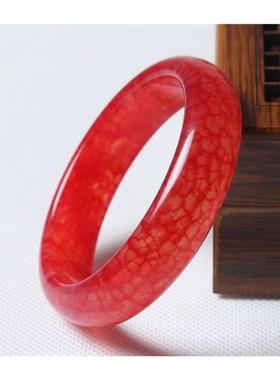 精品缅甸老坑鸡血石红白手镯全红鸡血玉大红高冰种玉石手镯子女款