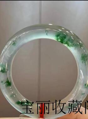 冰种飘绿翡翠色手镯圆条老坑正圈