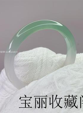 玛瑙手镯半山半水渐变绿玉镯透亮冰种油青玉镯送女生扁条玉髓手镯