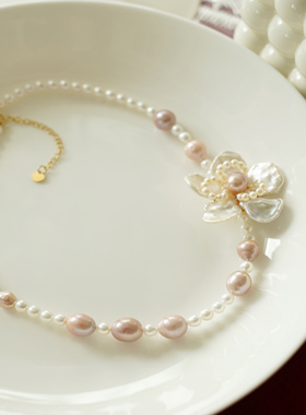 天然淡水珍珠巴洛克花朵锁骨链