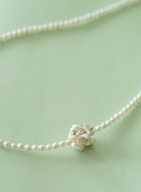 天然淡水珍珠花朵法式锁骨链