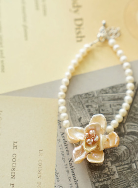 天然珍珠玫瑰花手工编织手链