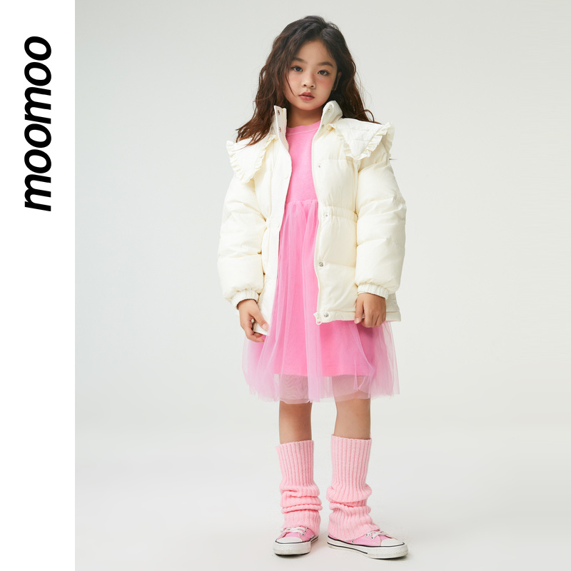 moomoo童装女童翻领中长款羽绒服收腰显瘦披肩装饰时尚公主风秋冬 - 图3