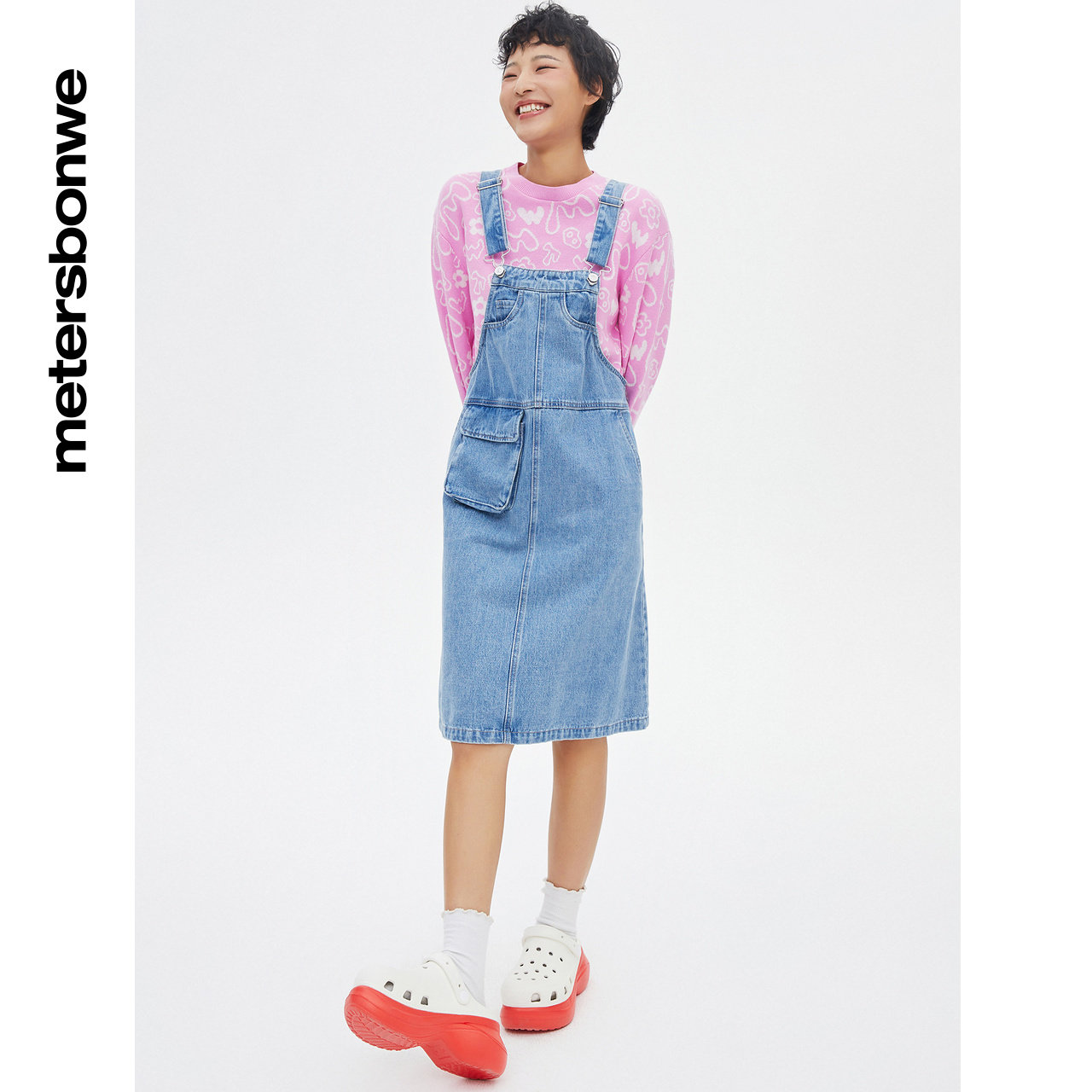 美特斯邦威背带裙春夏牛仔连衣裙 美特斯邦威outlets店连衣裙