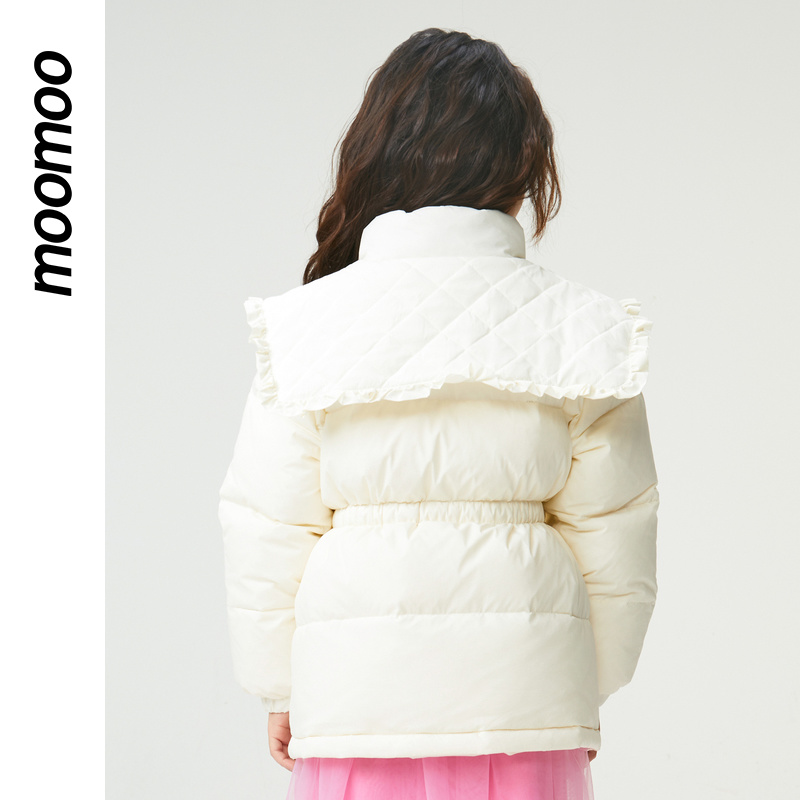moomoo童装女童翻领中长款羽绒服收腰显瘦披肩装饰时尚公主风秋冬 - 图2