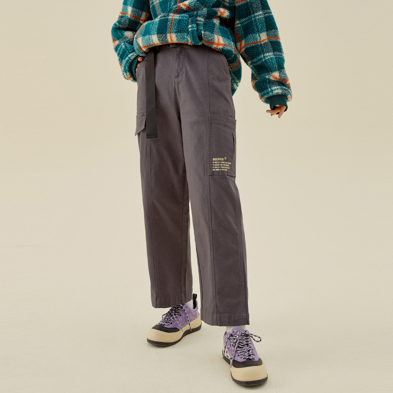 美特斯邦威高腰直筒女工装裤棉布裤 美特斯邦威outlets店休闲裤