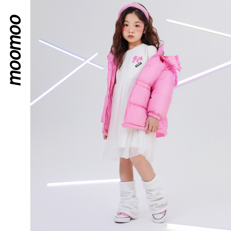 moomoo童装女童翻领中长款羽绒服收腰显瘦披肩装饰时尚公主风秋冬 - 图0