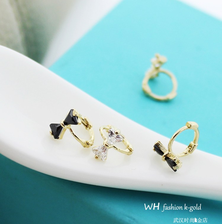 耳骨环 蝴蝶结锆石精致款耳扣耳圈 黄金耳环 10k 14k 纯 时尚韩国 WH 耳骨环 蝴蝶结锆石精致款耳扣耳圈 黄金耳环 10k 14k 纯 时尚韩国 WH