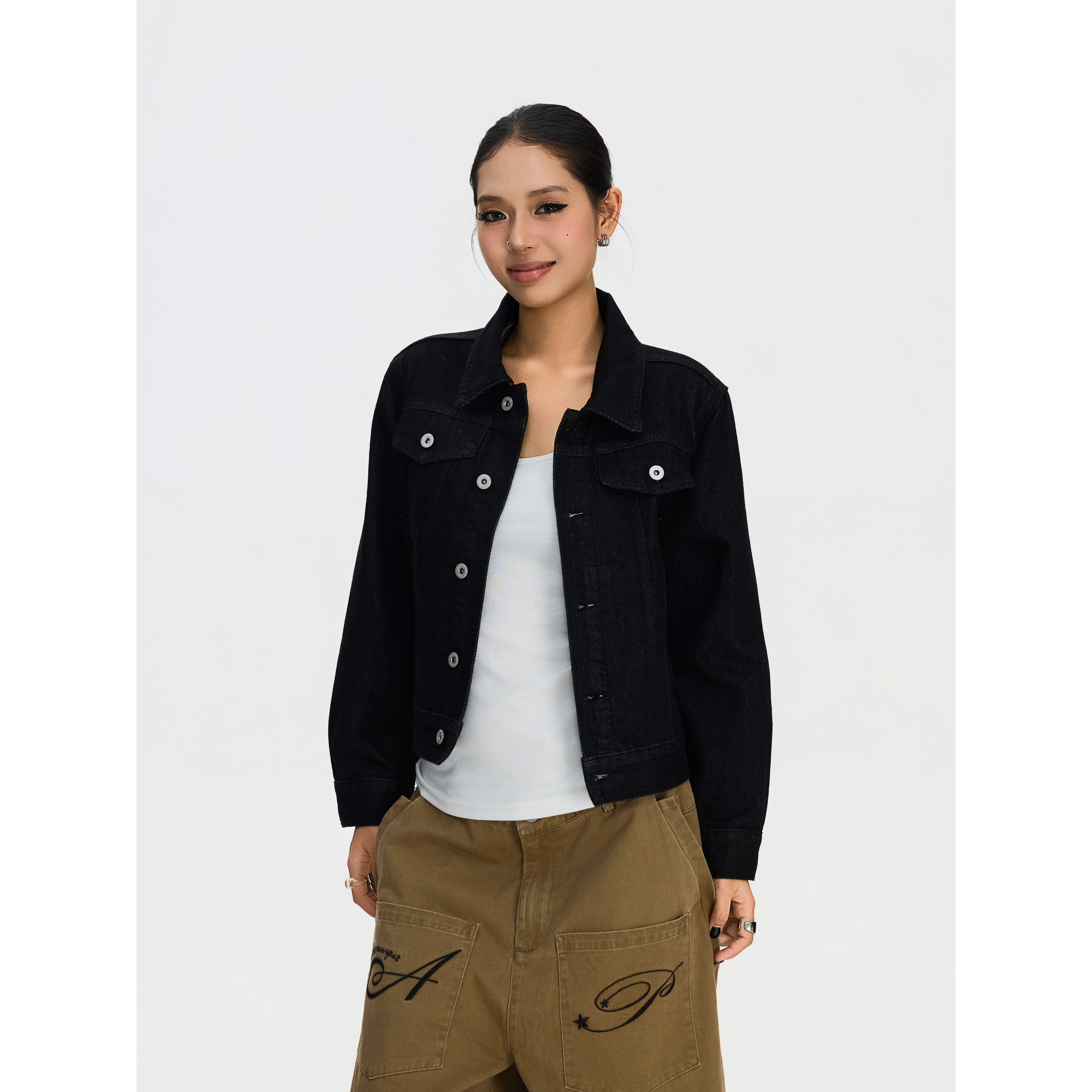 F383 美式复古牛仔原色宽松外套男女纯色休闲百搭翻领短款夹克ins,淘宝优惠券,粉丝福利购,淘宝优惠卷