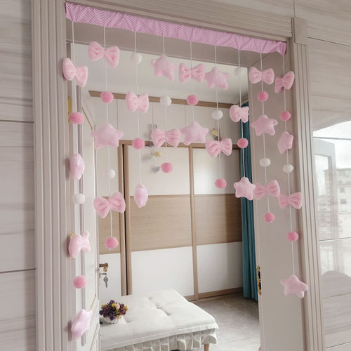 可爱少女心kt猫玫红蝴蝶结门帘卧室装饰帘隔断帘免打孔挂帘 - 图2